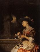 Godfried Schalcken Young Woman Weaving a Garland oil painting artist